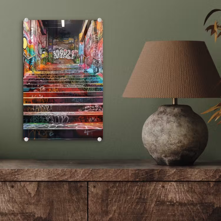Glas schilderij - Trap - Graffiti - Kleuren - Kunst — 4