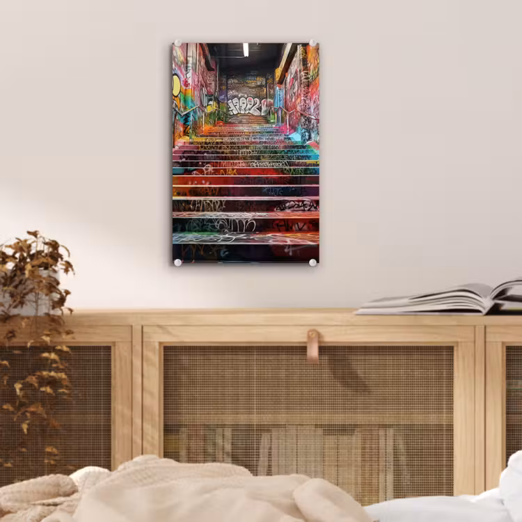 Glas schilderij - Trap - Graffiti - Kleuren - Kunst — 5
