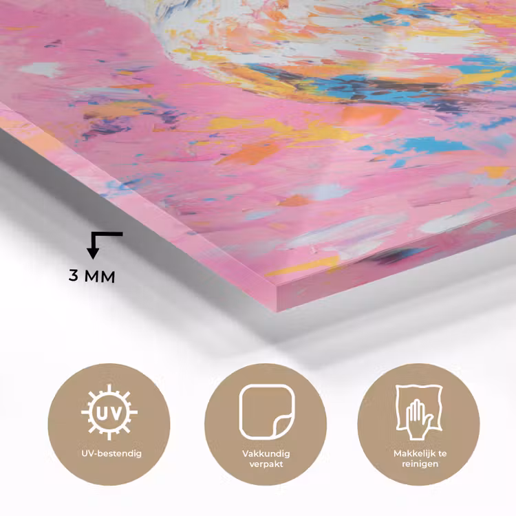 Glas schilderij - Uil - Roze - Blauw - Verf - Abstract — 3