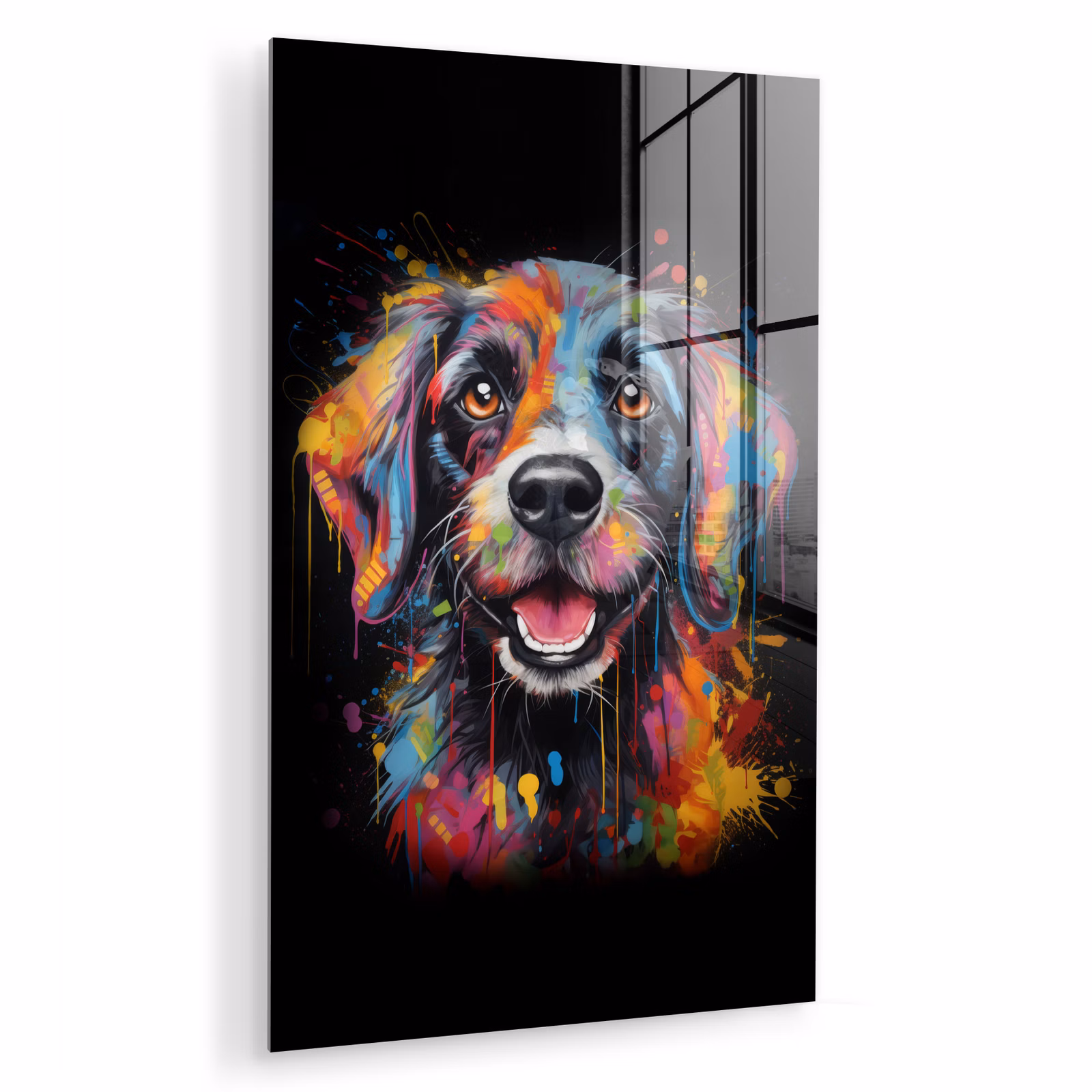 Glas schilderij - Graffiti - Hond - Zwart - Kleuren — 1