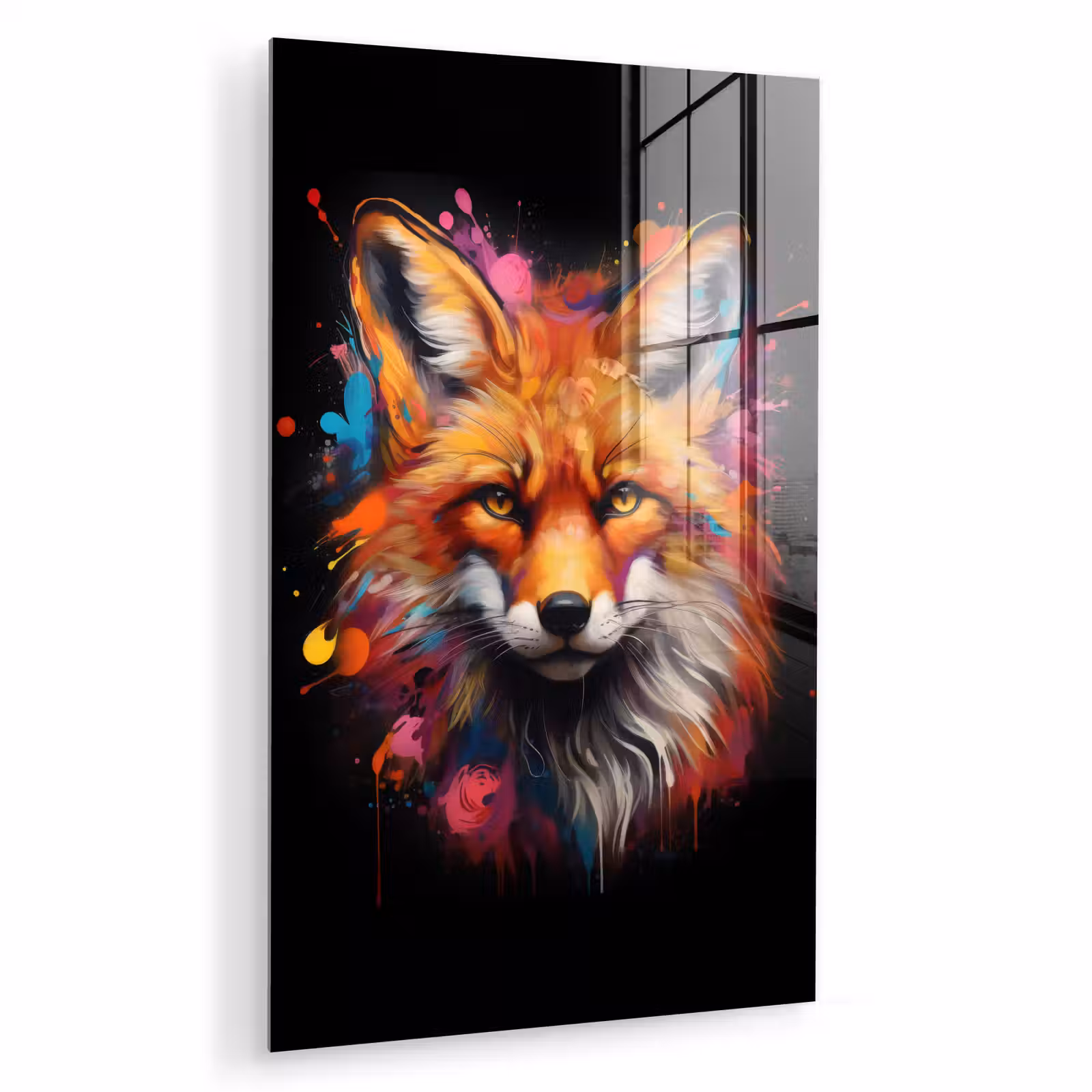 Glas schilderij - Graffiti - Vos - Zwart - Pop art — 1