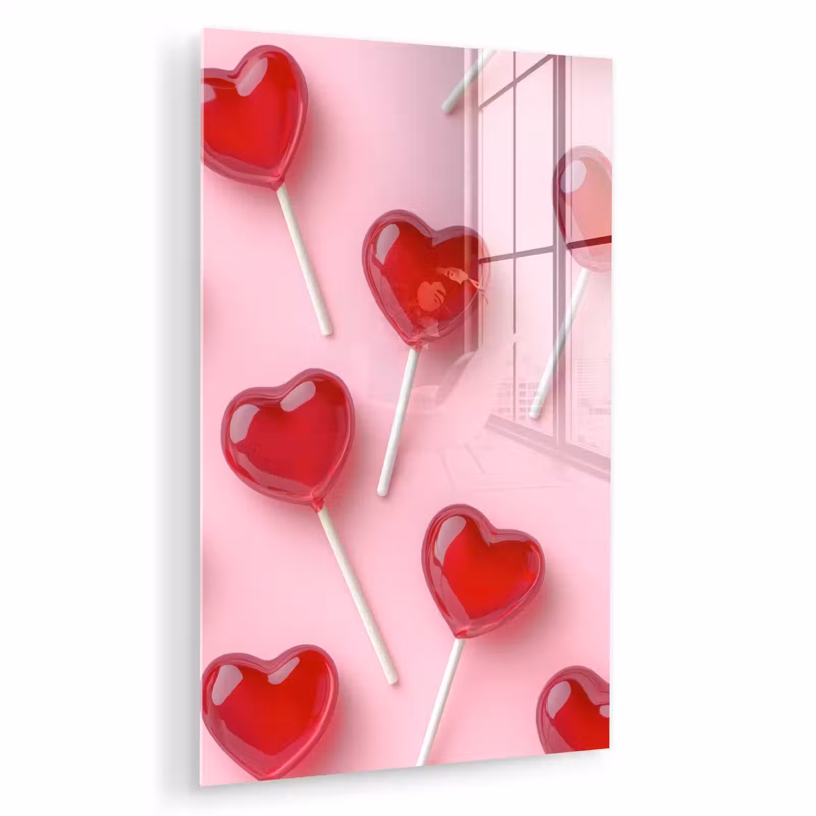 Glas schilderij - Lollies - Hartjes - Roze — 1