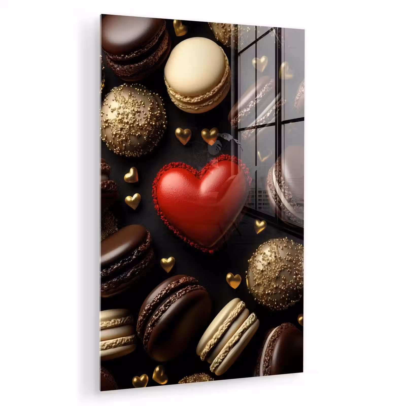 Glas schilderij - Macarons - Rood - Hart — 1