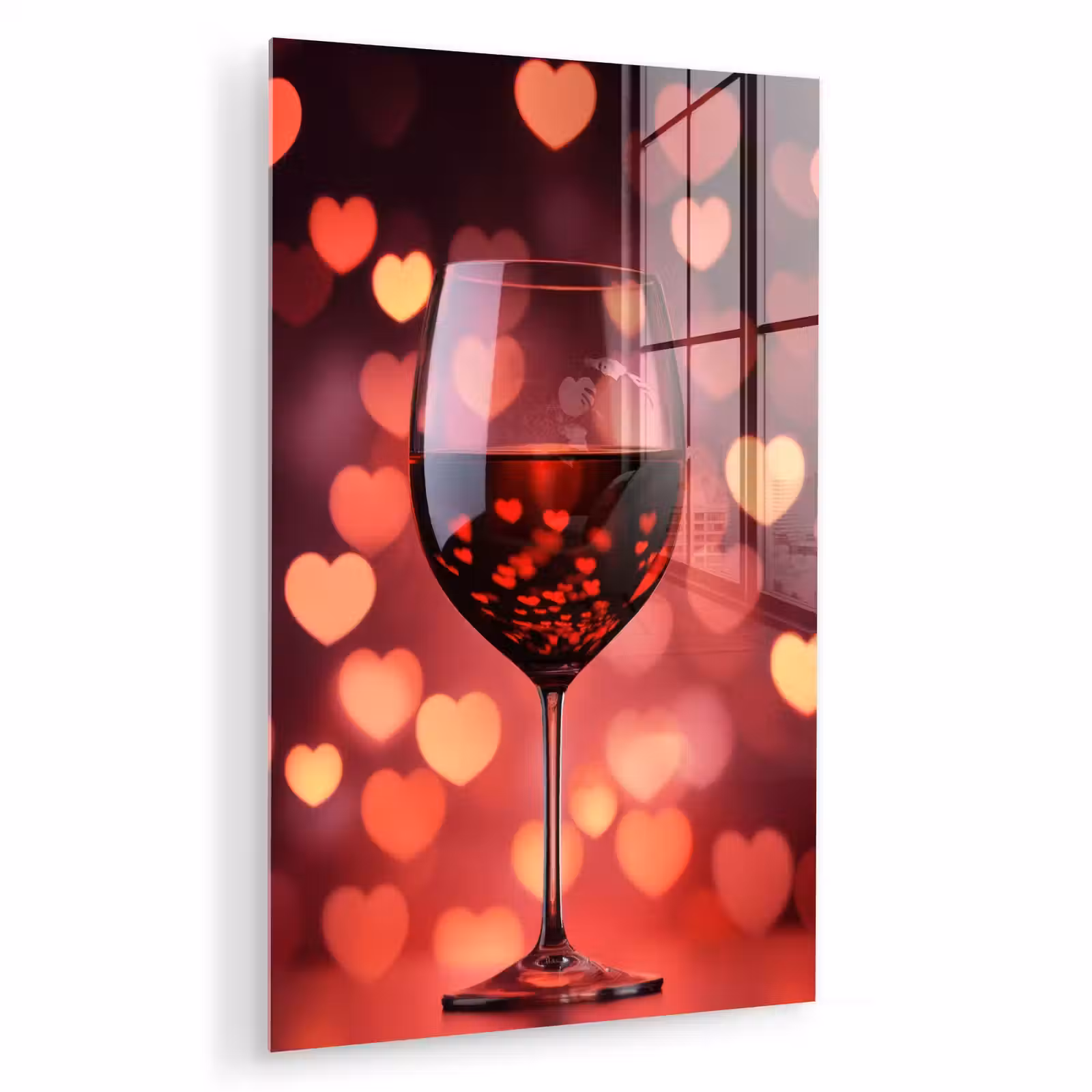 Glas schilderij - Rood - Wijn - Hartjes — 1