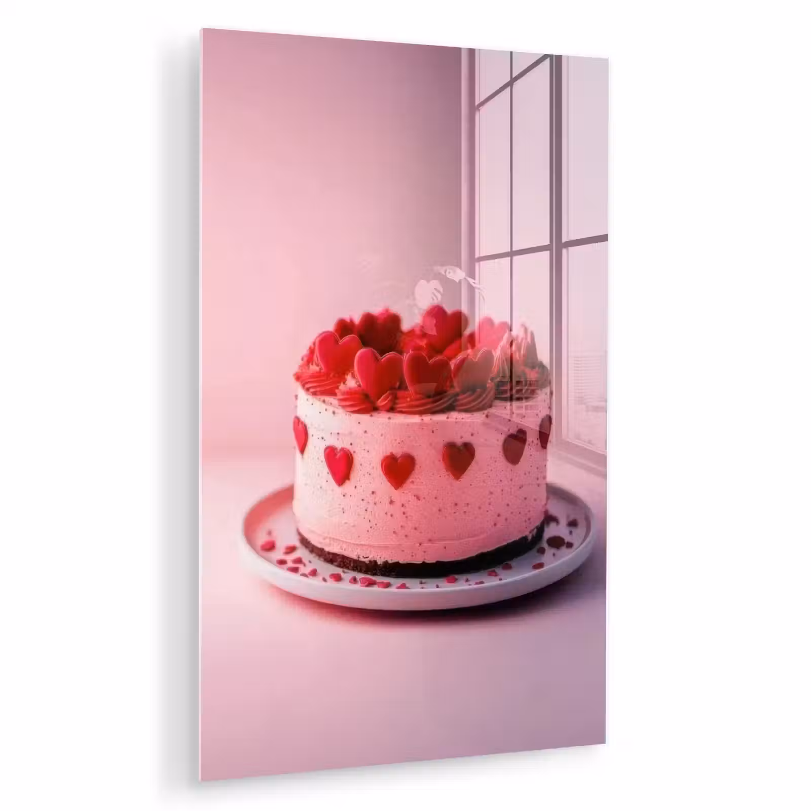 Glas schilderij - Taart - Hart - Roze — 1