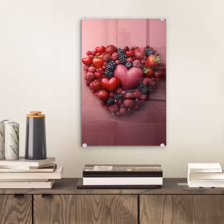 Glas schilderij - Fruit - Hartjes - Aardbeien - Frambozen - Bosbessen — 2