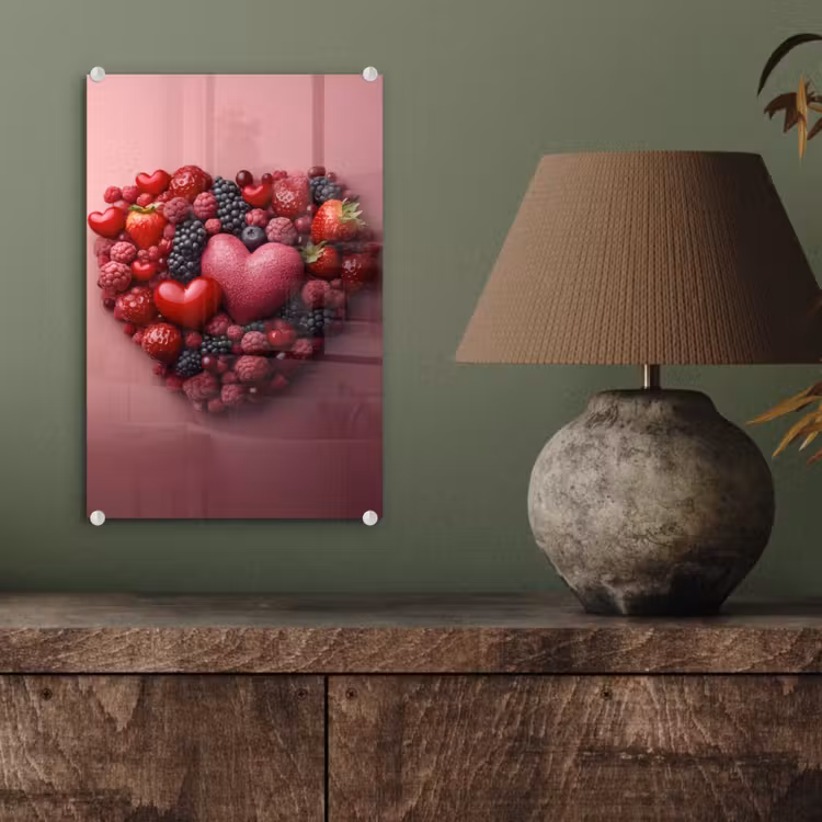 Glas schilderij - Fruit - Hartjes - Aardbeien - Frambozen - Bosbessen — 4