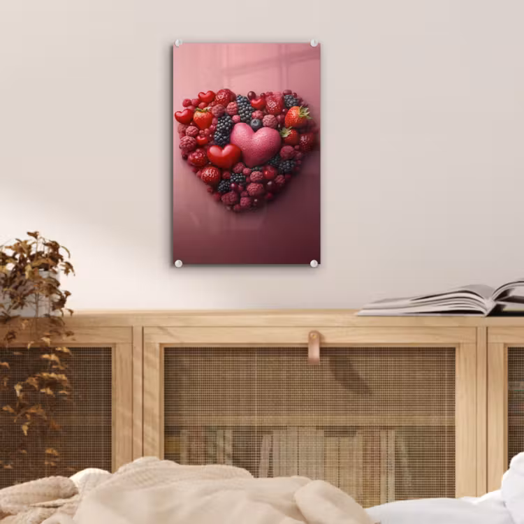Glas schilderij - Fruit - Hartjes - Aardbeien - Frambozen - Bosbessen — 5