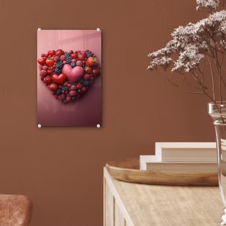 Glas schilderij - Fruit - Hartjes - Aardbeien - Frambozen - Bosbessen — 6
