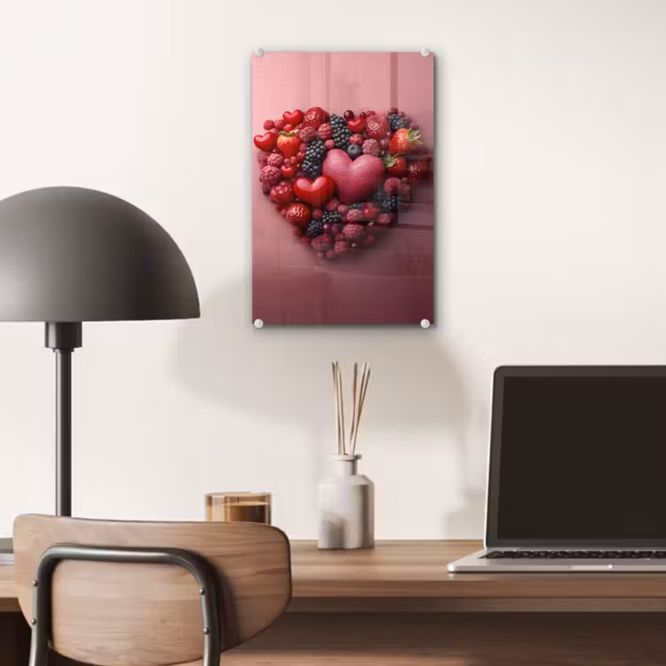 Glas schilderij - Fruit - Hartjes - Aardbeien - Frambozen - Bosbessen — 7