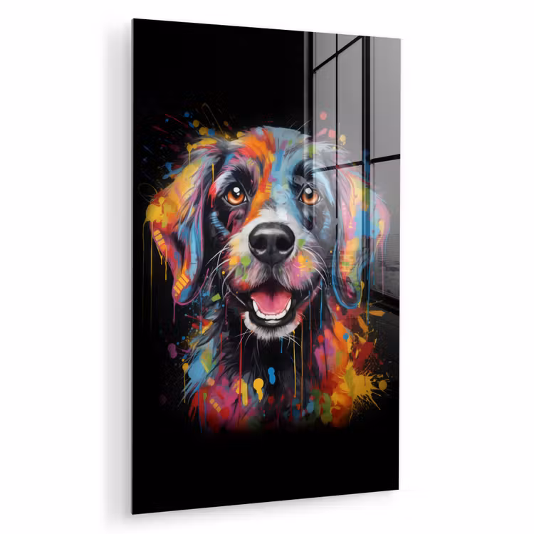 Glas schilderij - Graffiti - Hond - Zwart - Kleuren — 1