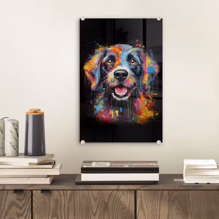 Glas schilderij - Graffiti - Hond - Zwart - Kleuren — 2