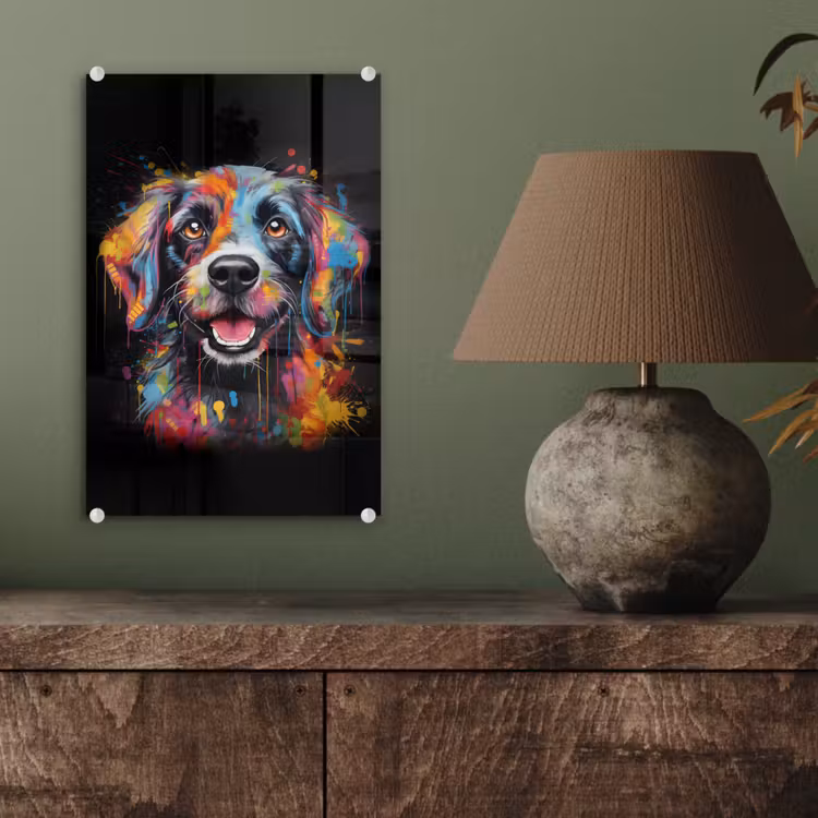 Glas schilderij - Graffiti - Hond - Zwart - Kleuren — 4