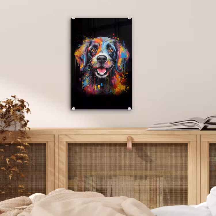 Glas schilderij - Graffiti - Hond - Zwart - Kleuren — 5