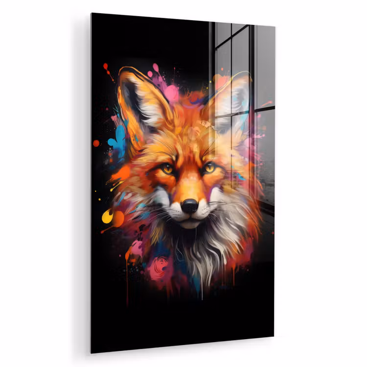 Glas schilderij - Graffiti - Vos - Zwart - Pop art — 1