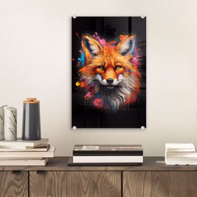 Glas schilderij - Graffiti - Vos - Zwart - Pop art — 2