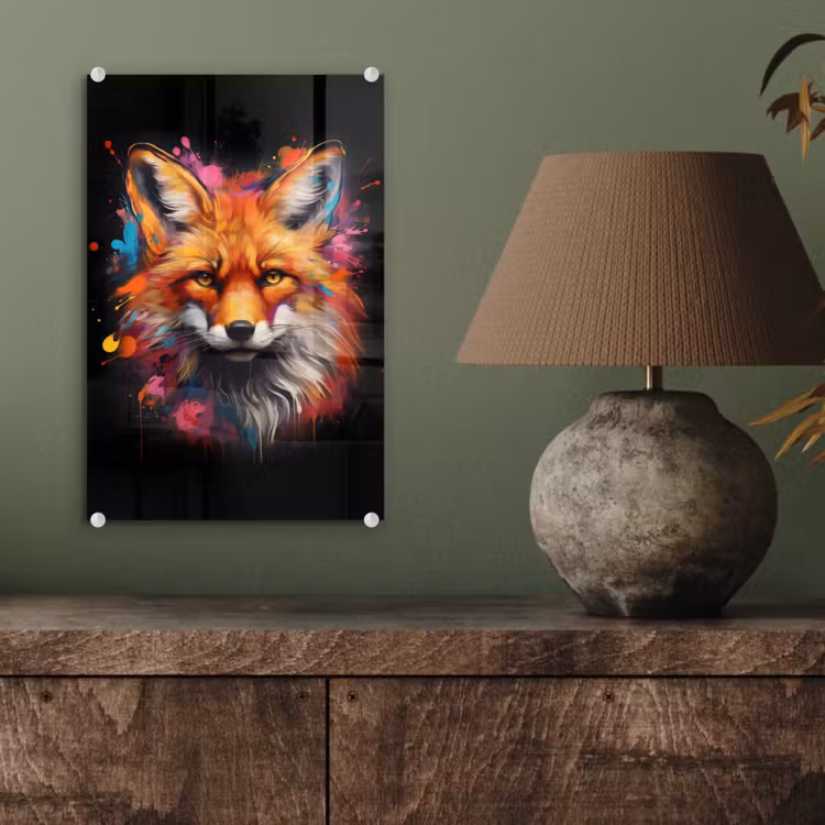 Glas schilderij - Graffiti - Vos - Zwart - Pop art — 4