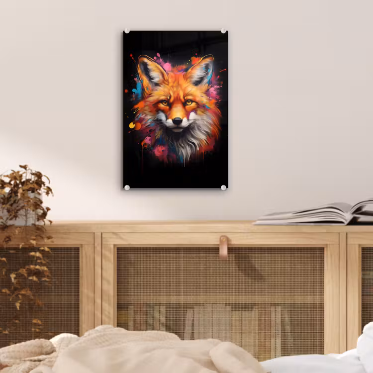 Glas schilderij - Graffiti - Vos - Zwart - Pop art — 5