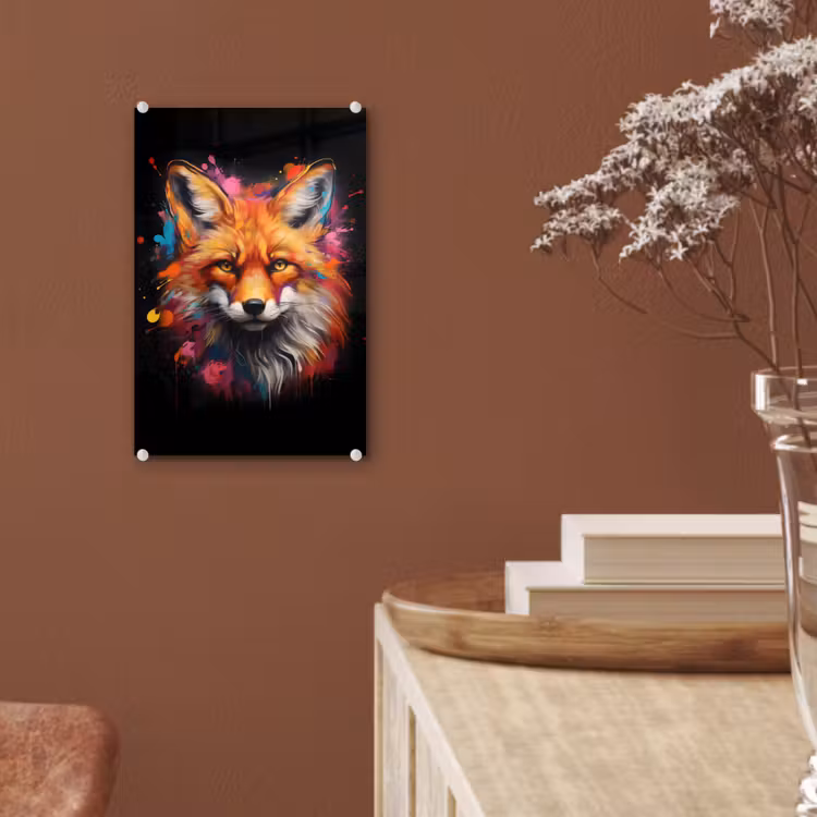 Glas schilderij - Graffiti - Vos - Zwart - Pop art — 6