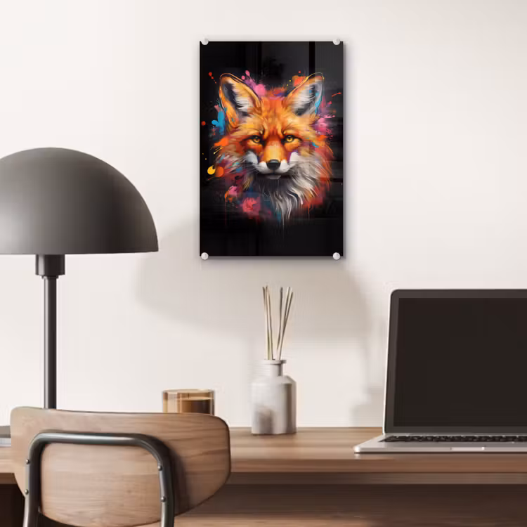 Glas schilderij - Graffiti - Vos - Zwart - Pop art — 7