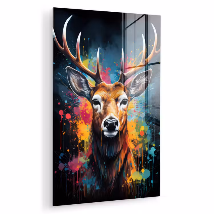 Glas schilderij - Hert - Graffiti - Dieren - Kleuren — 1