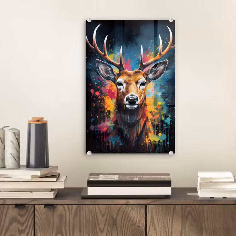 Glas schilderij - Hert - Graffiti - Dieren - Kleuren — 2