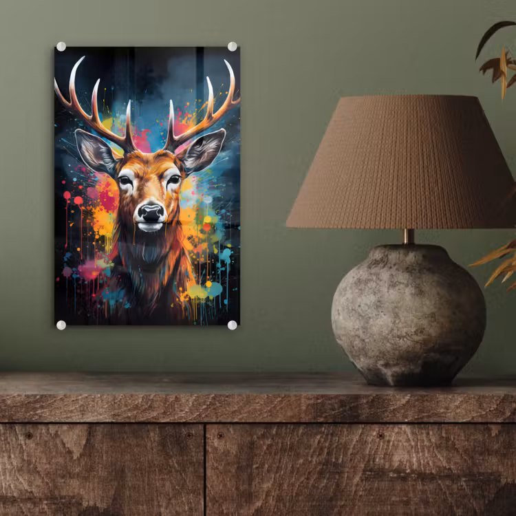 Glas schilderij - Hert - Graffiti - Dieren - Kleuren — 4