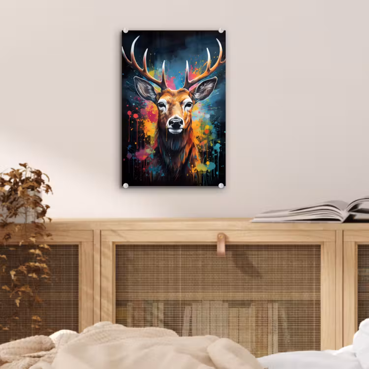 Glas schilderij - Hert - Graffiti - Dieren - Kleuren — 5