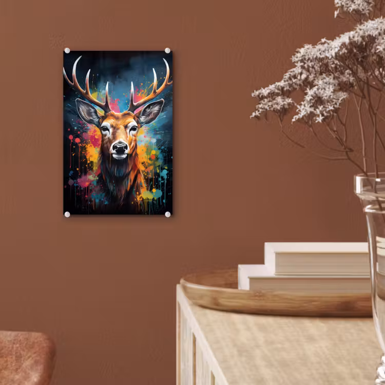 Glas schilderij - Hert - Graffiti - Dieren - Kleuren — 6