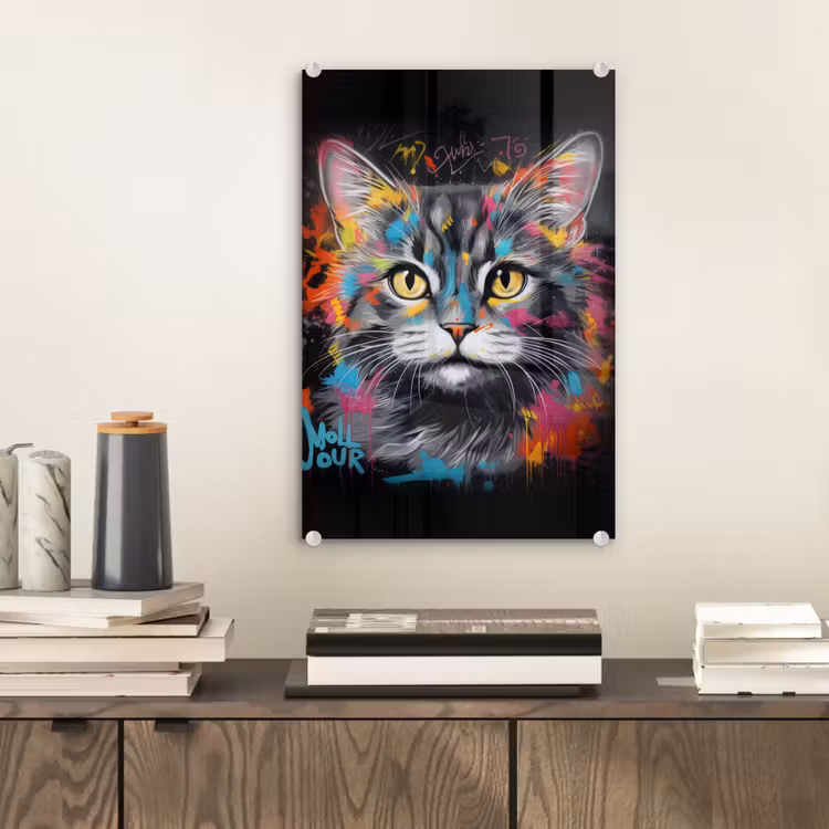 Glas schilderij - Kat - Graffiti - Dieren - Kleuren - Grijs — 2