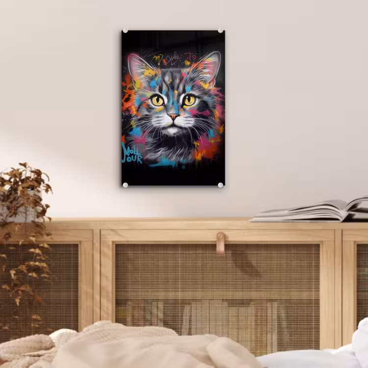 Glas schilderij - Kat - Graffiti - Dieren - Kleuren - Grijs — 5