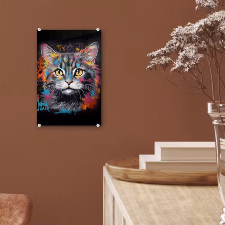 Glas schilderij - Kat - Graffiti - Dieren - Kleuren - Grijs — 6