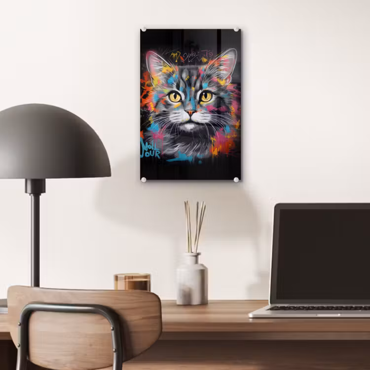 Glas schilderij - Kat - Graffiti - Dieren - Kleuren - Grijs — 7