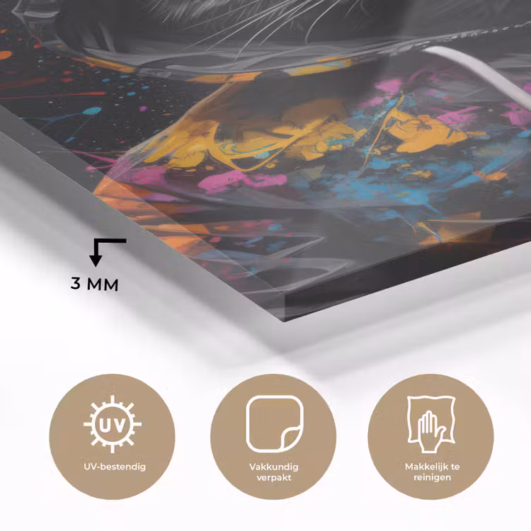 Glas schilderij - Kat - Jas - Graffiti - Bril - Zwart — 3