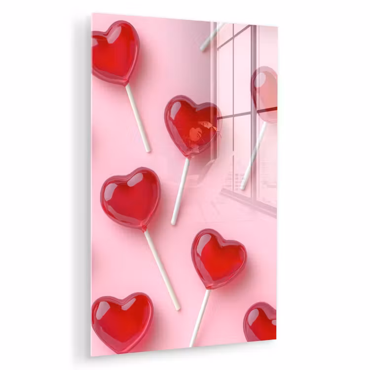 Glas schilderij - Lollies - Hartjes - Roze — 1