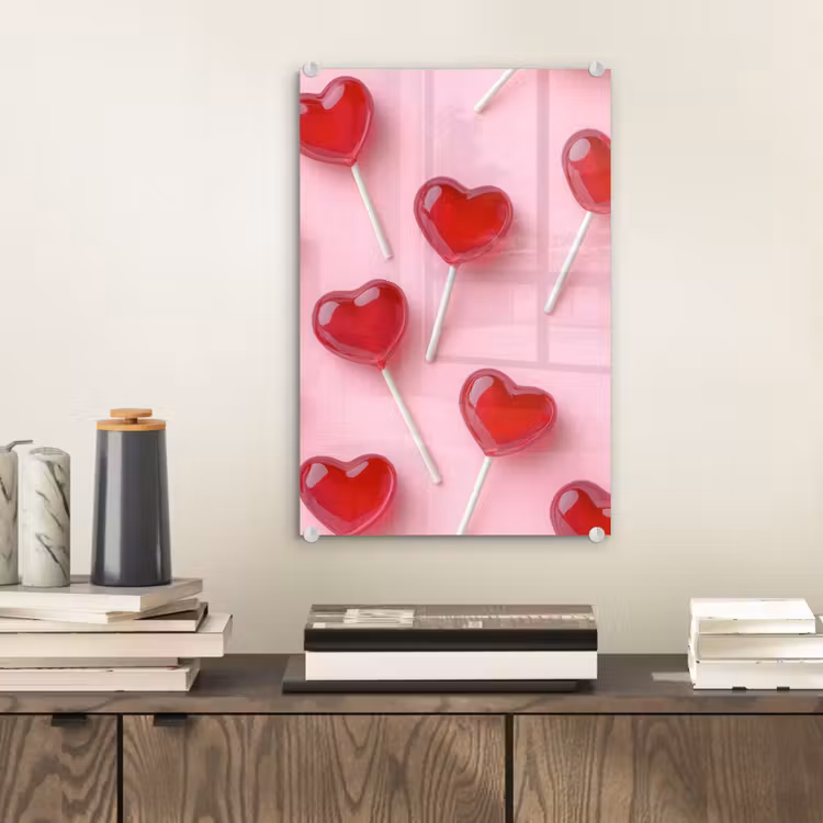 Glas schilderij - Lollies - Hartjes - Roze — 2