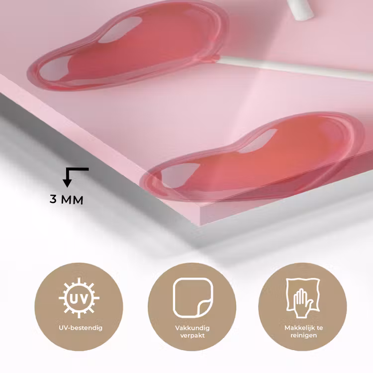 Glas schilderij - Lollies - Hartjes - Roze — 3