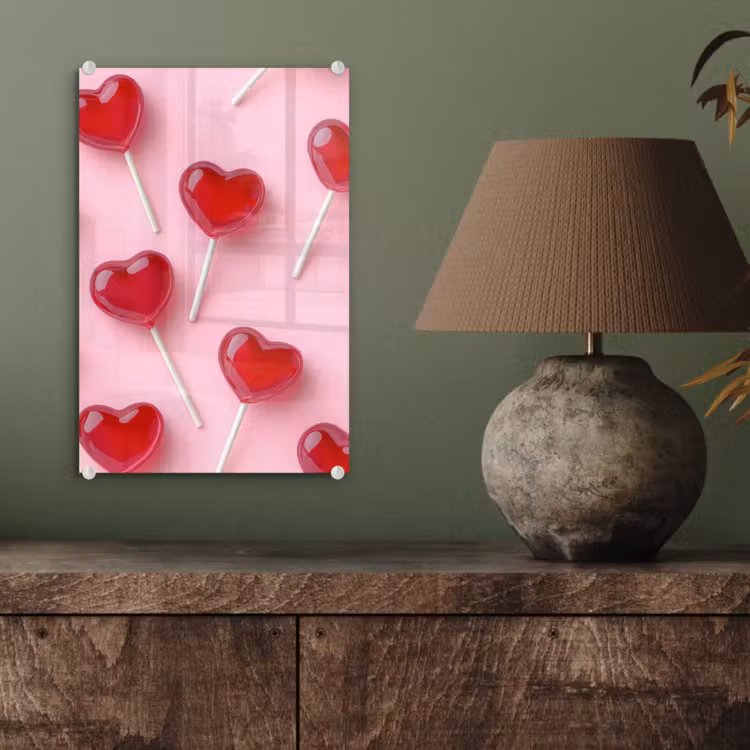 Glas schilderij - Lollies - Hartjes - Roze — 4