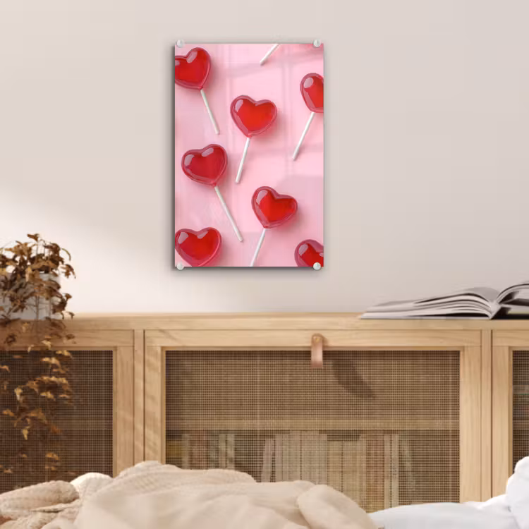 Glas schilderij - Lollies - Hartjes - Roze — 5