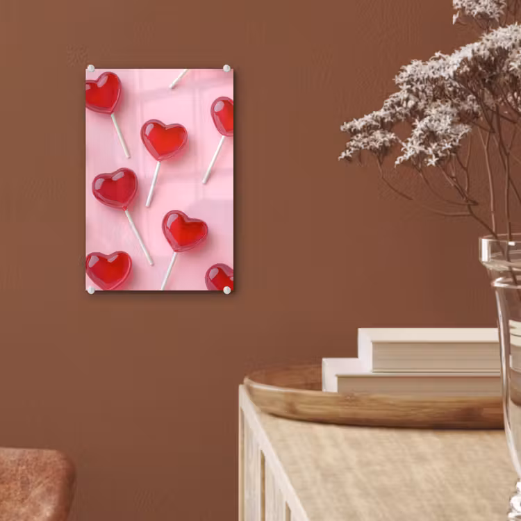 Glas schilderij - Lollies - Hartjes - Roze — 6