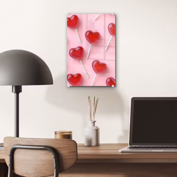Glas schilderij - Lollies - Hartjes - Roze — 7