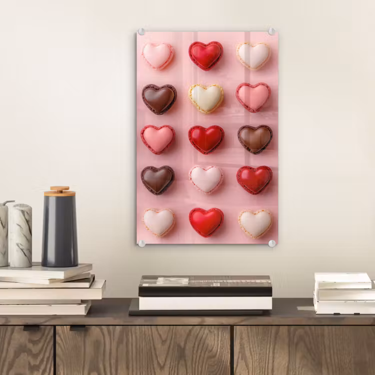 Glas schilderij - Macarons - Hartjes - Kleurrijk - Roze — 2