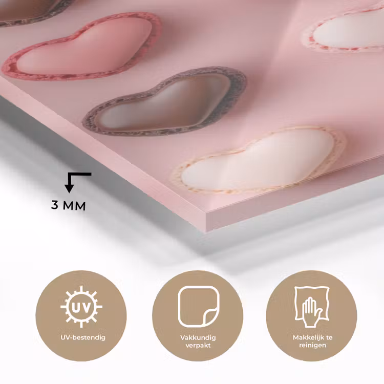 Glas schilderij - Macarons - Hartjes - Kleurrijk - Roze — 3