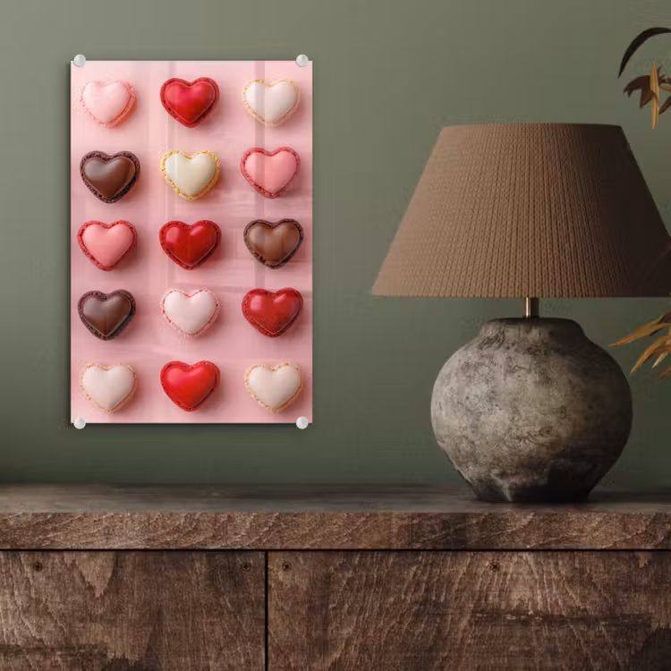 Glas schilderij - Macarons - Hartjes - Kleurrijk - Roze — 4