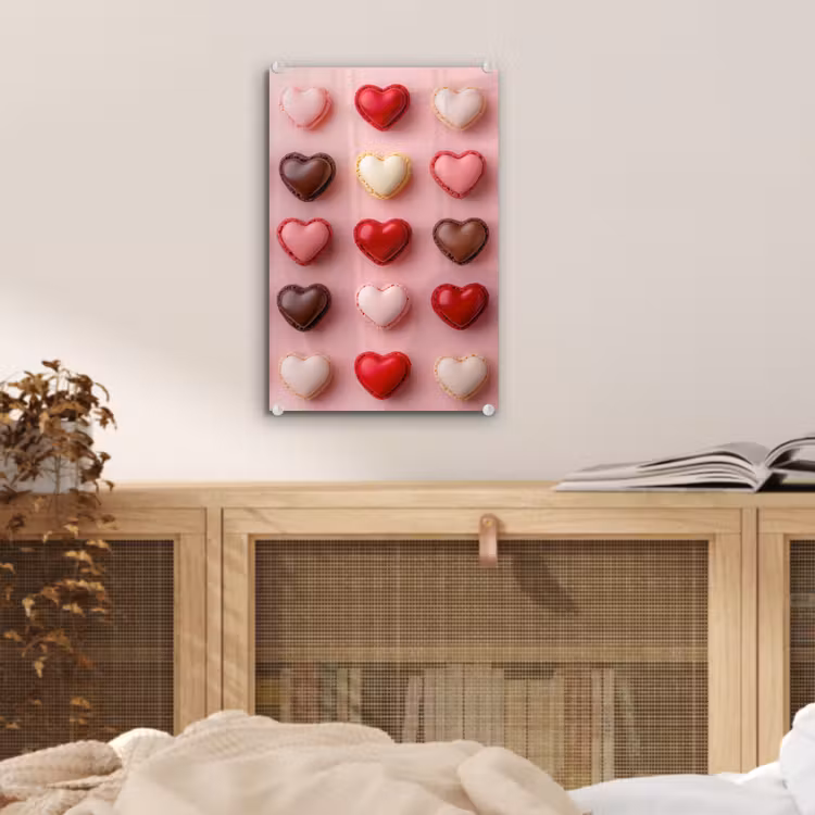 Glas schilderij - Macarons - Hartjes - Kleurrijk - Roze — 5