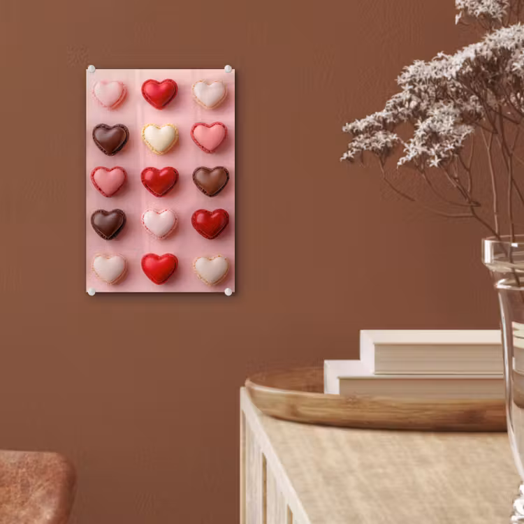 Glas schilderij - Macarons - Hartjes - Kleurrijk - Roze — 6