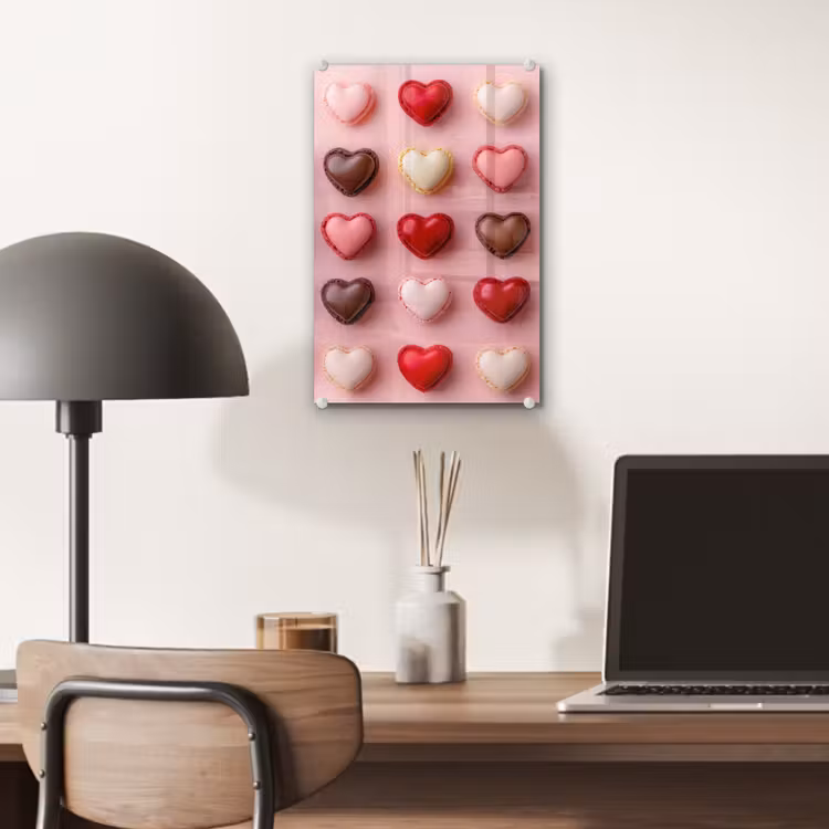 Glas schilderij - Macarons - Hartjes - Kleurrijk - Roze — 7