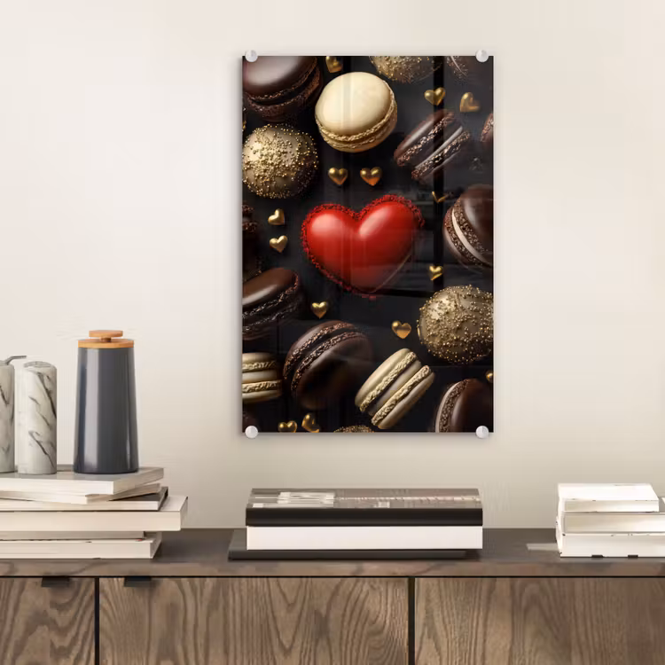 Glas schilderij - Macarons - Rood - Hart — 2