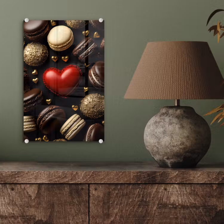 Glas schilderij - Macarons - Rood - Hart — 4