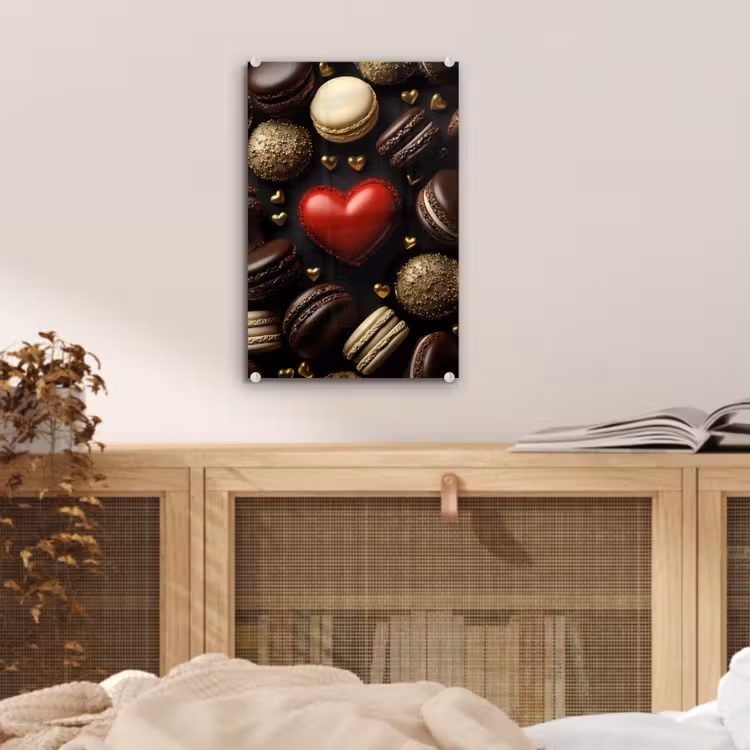 Glas schilderij - Macarons - Rood - Hart — 5